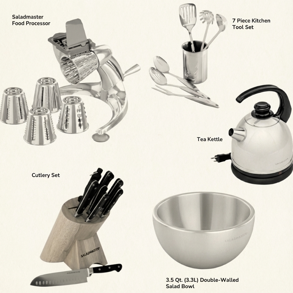 Saladmaster Hosting Gifts - Food Processor, Kitchen Tools, Tea Kettle, Cutlery Set, Salad Bowl